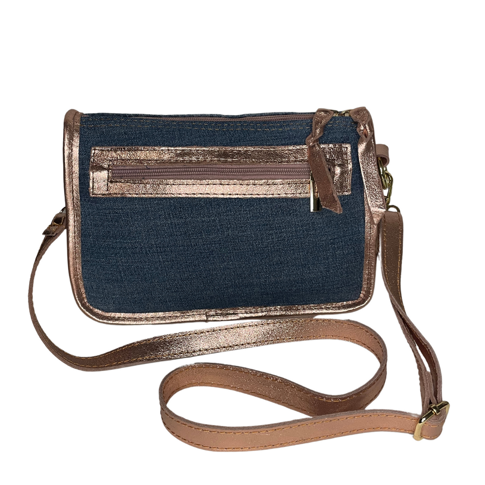 
                      
                        Borsa in vera Pelle "jeans" - Denim e Vera Pelle con Zip - Colore Pelle Laminata Rosa
                      
                    