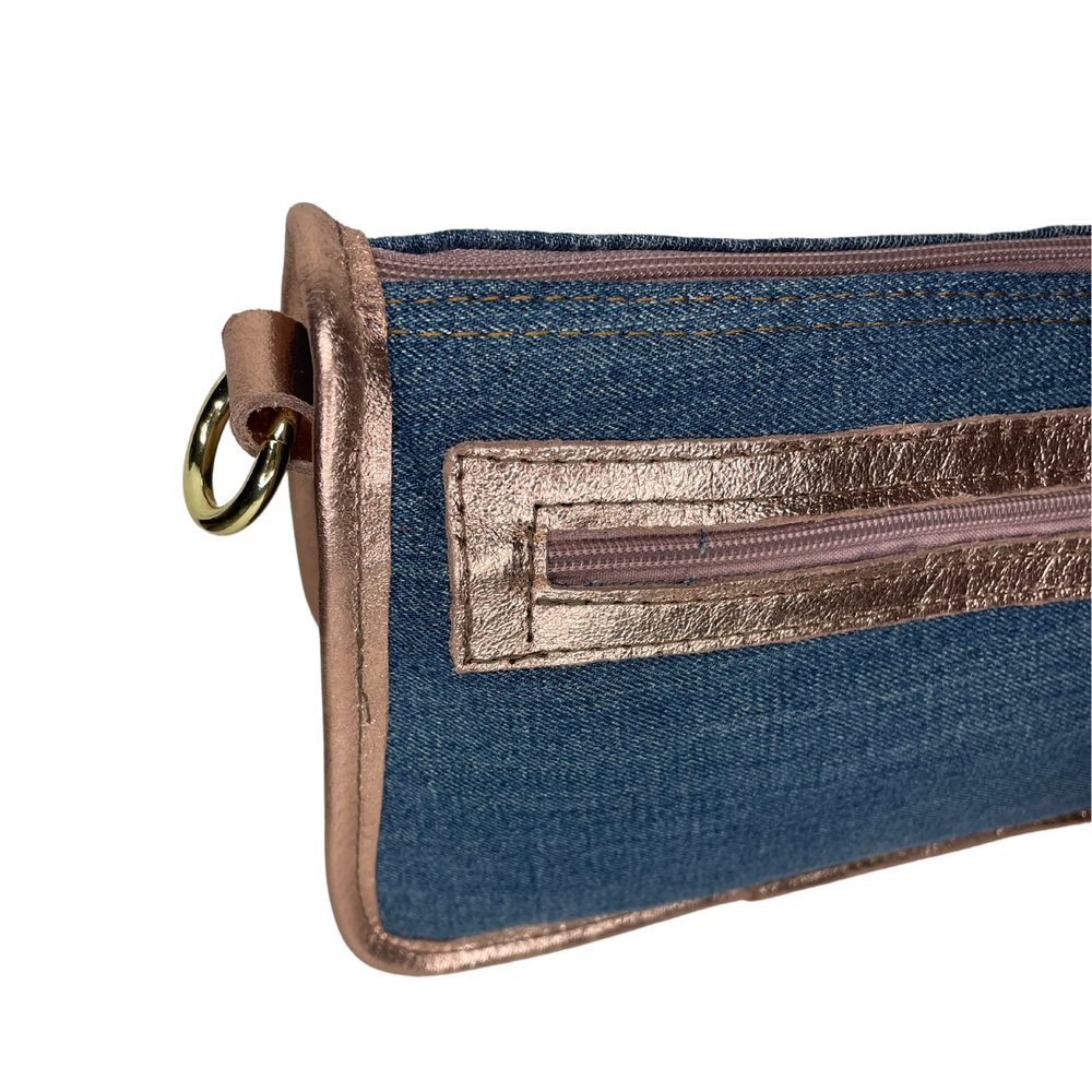 
                      
                        Borsa in vera Pelle "jeans" - Denim e Vera Pelle con Zip - Colore Pelle Laminata Rosa
                      
                    