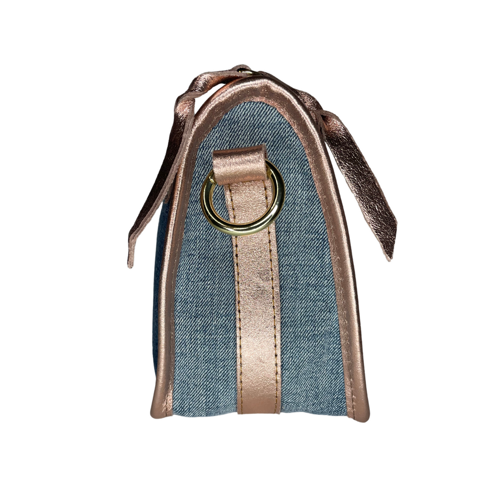 
                      
                        Borsa in vera Pelle "jeans" - Denim e Vera Pelle con Zip - Colore Pelle Laminata Rosa
                      
                    