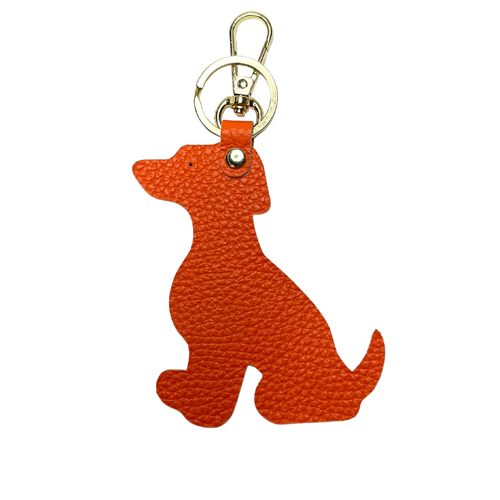 Charm - Portachiavi Cane Vera Pelle - Colore Arancione