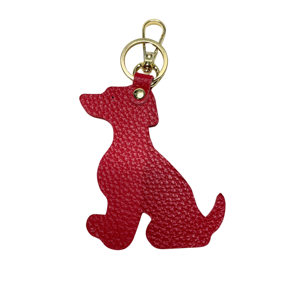 Charm - Portachiavi Cane Vera Pelle - Colore Rosso