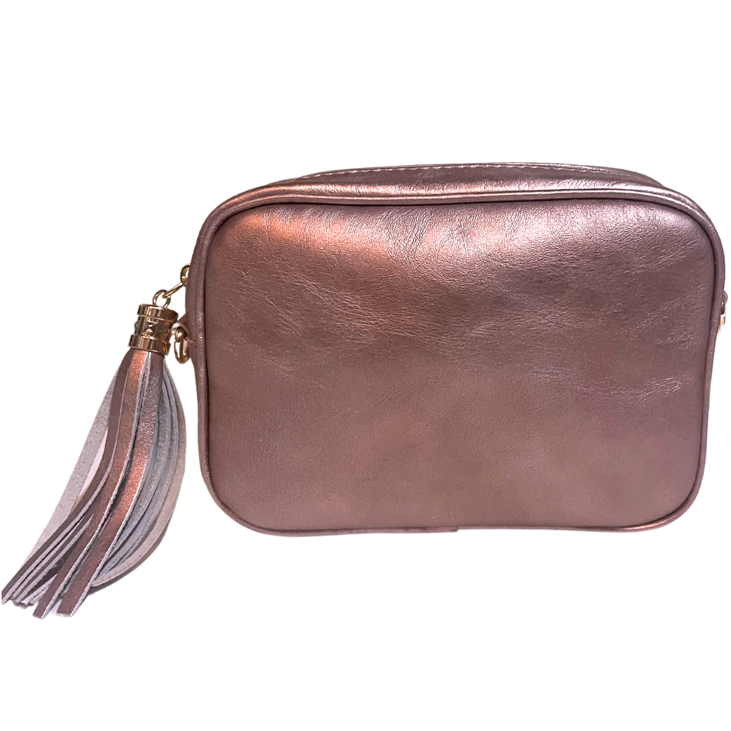 Borsa in vera Pelle "Lyra Metal" - Pochette con Pendolo Metallizzate - Colore Rosa Bronzato Laminato