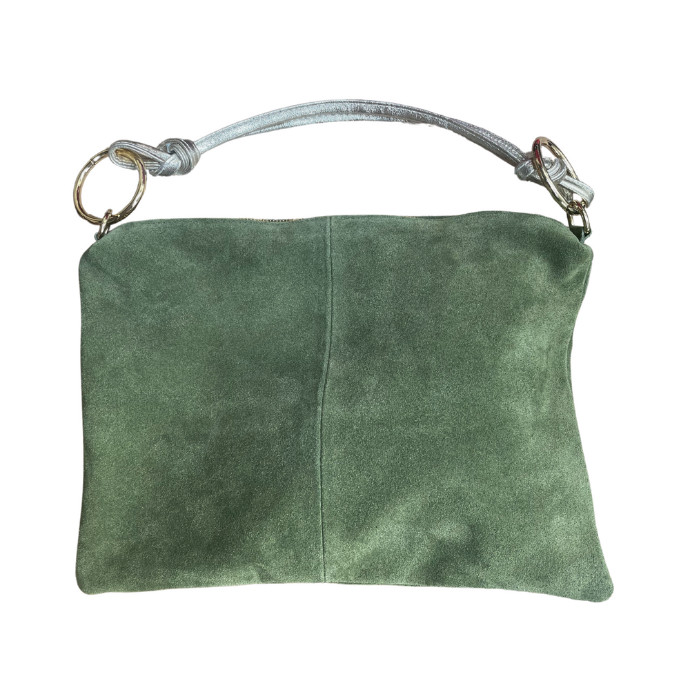 Borsa in vera Pelle "Nives" - Capiente Busta e pochette in pelle Camoscio - Colore Verde