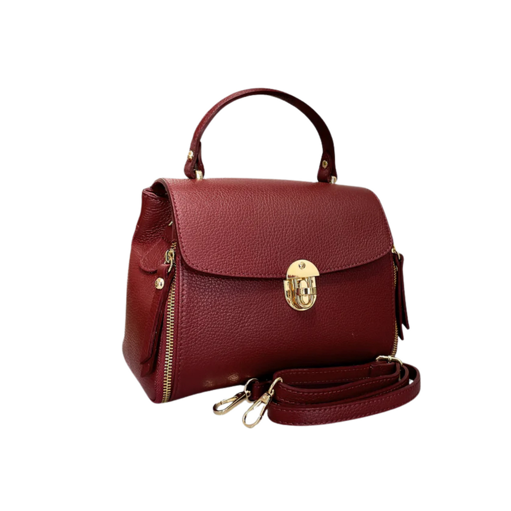 Borsa in vera Pelle "Giulia" - Pelle martellata struttura rigida - Colore Bordeaux