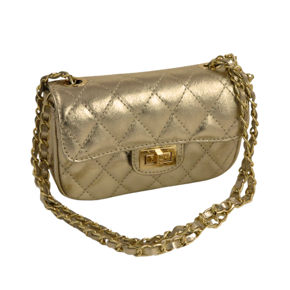 Borsa Vera Pelle "Mini Perla" Elegante pochette trapuntata - colore Oro