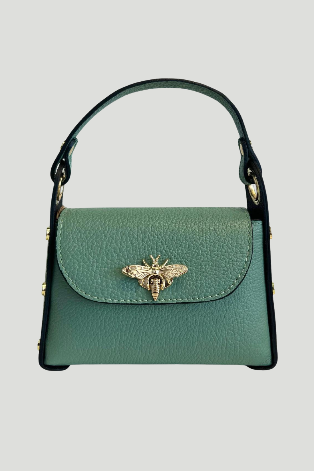 Borsa in vera Pelle "Siren" - Mini Bag Moschettone Ape - Colore verde Salvia