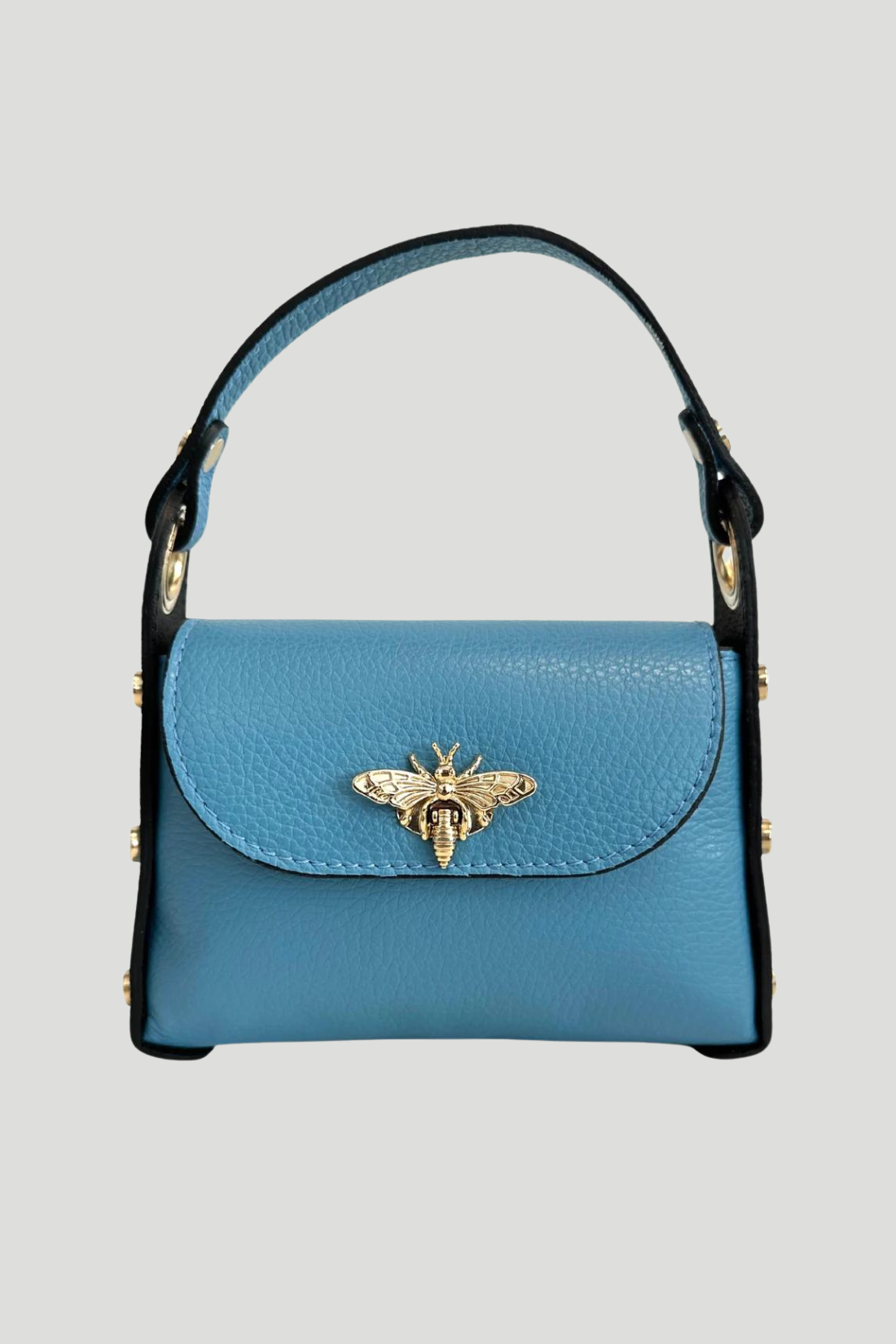 Borsa in vera Pelle "Siren" - Mini Bag Moschettone Ape - Colore Celeste